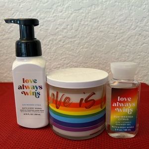 Brand new 3 piece bath and body works love always wins & love is love set